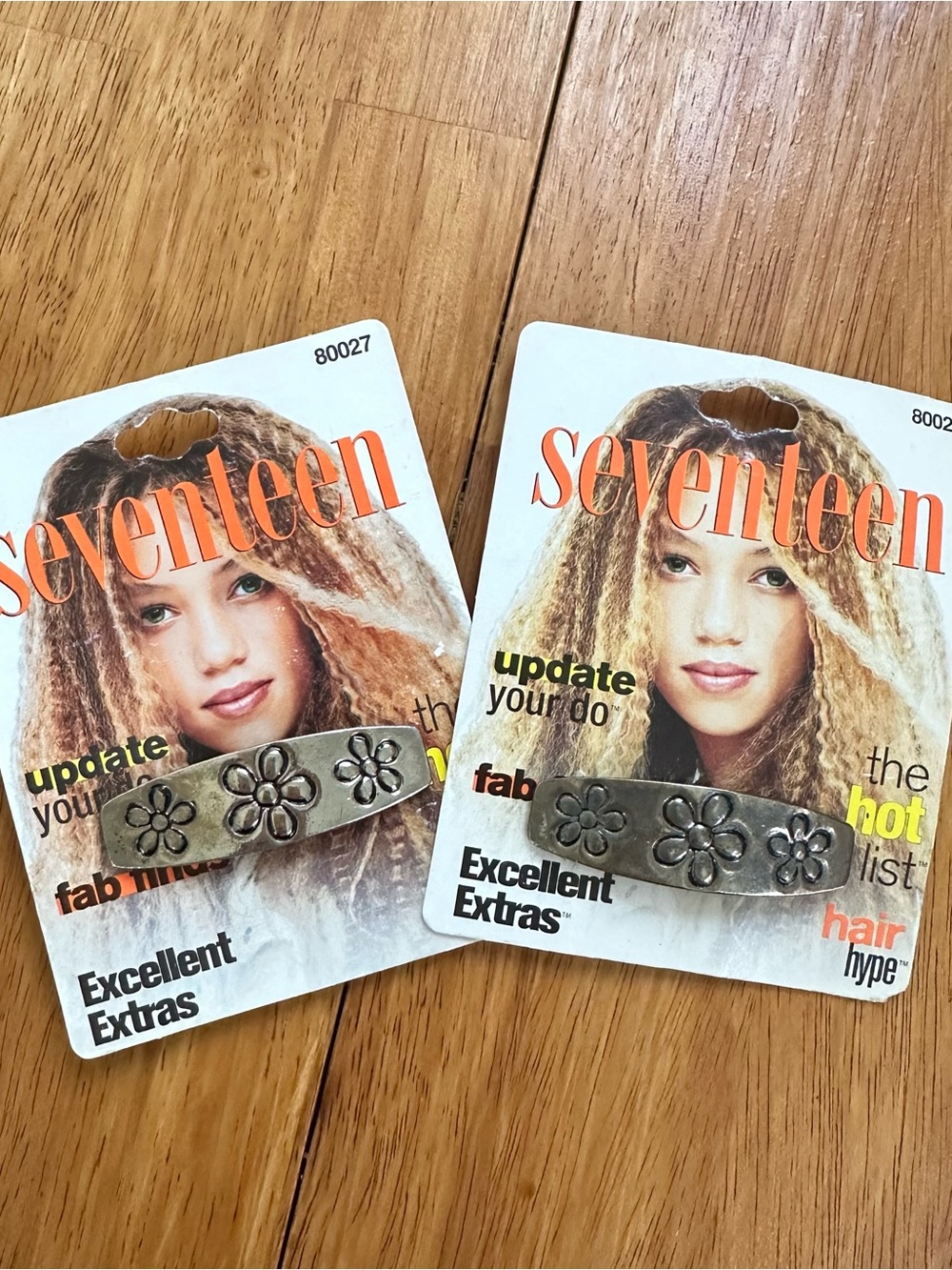 Y2K Seventeen magazine 1998 Silver tone metal floral hair clips